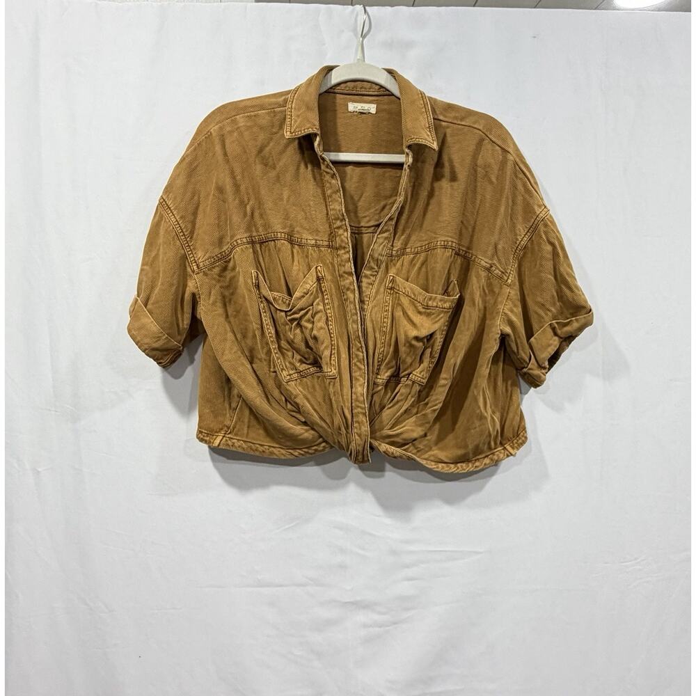 Anthropologie Pilcro Cropped Corduroy SS Shirt Sz Large Boho Oversized